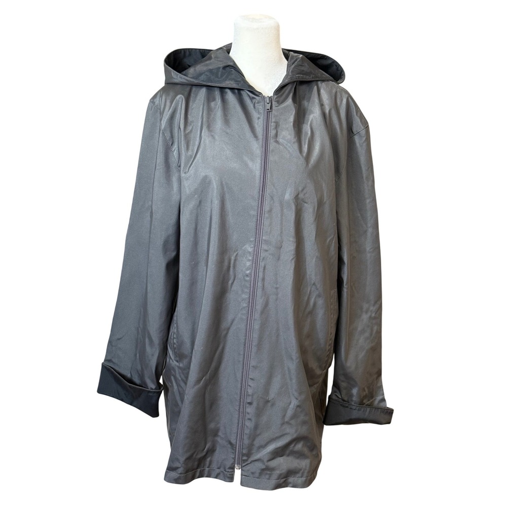 Utex Design Hooded Raincoat Jacket Women Large Lined Waterproof Trench Zip Gray‎